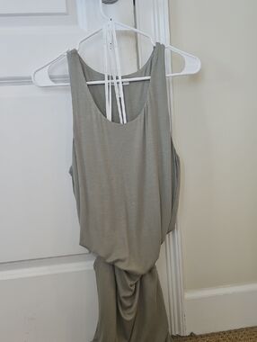 Three Dots Sleeveless Mini Dress in Sage. With Pockets